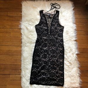 Shop WTD Black Lace Dress W/ Lace Up Ties Sz L